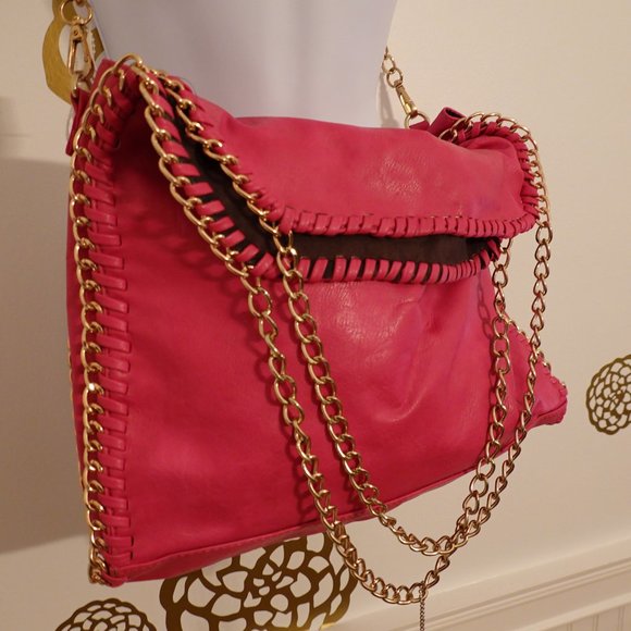 Yoki Handbags - NWT Hot Pink Vegan Leather Gold Chain Fold-Over Tote/Shoulder/Crossbody Bag